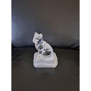 Cristal D'Arques‎ France Cat Clear Lead Crystal Figurine w/ Frosted Glass Base
